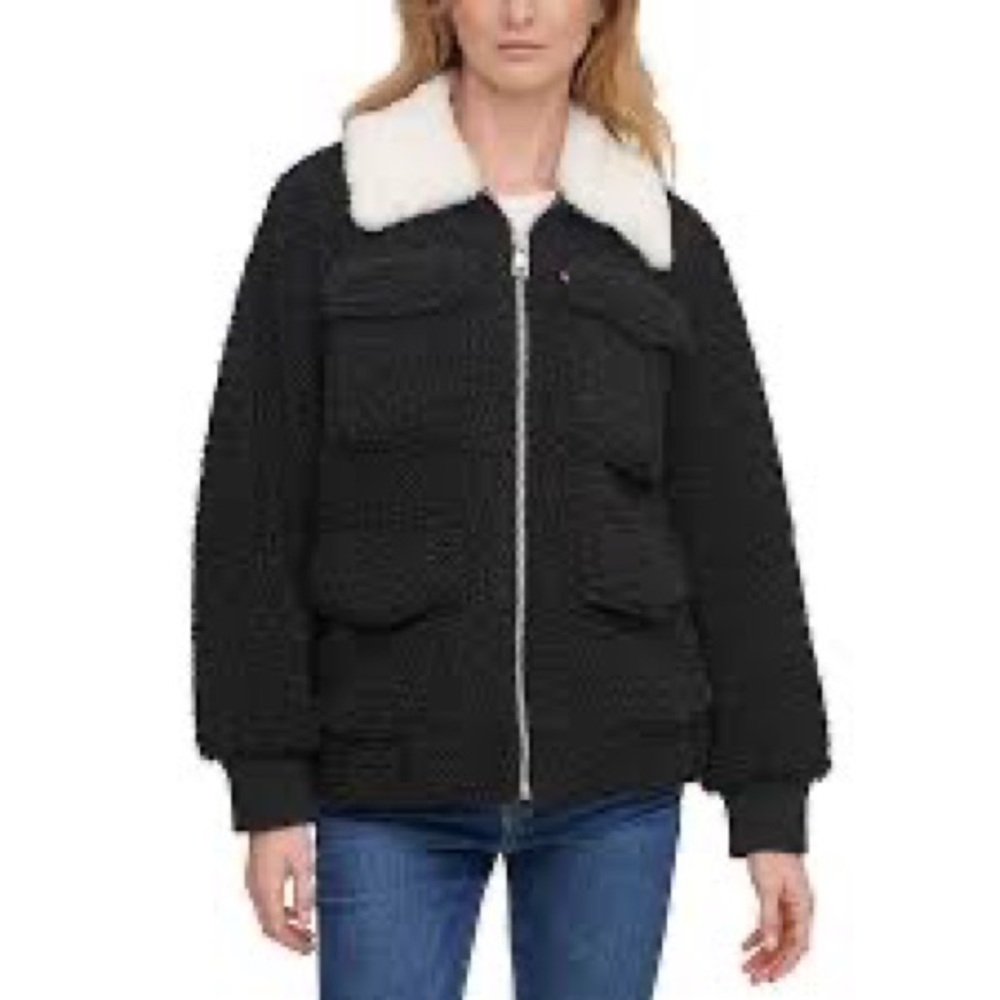 Levi's Fluff Fur Collar Sherpa Bomber Trucker Jacket Multi Pocket